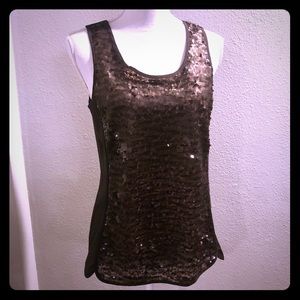 THE LIMITED Black Sequin Front Tank Top